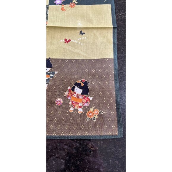 Vintage Japanese Handkerchief Little Boy & Girl Playing Butterflies And Flowers - Picture 2 of 9